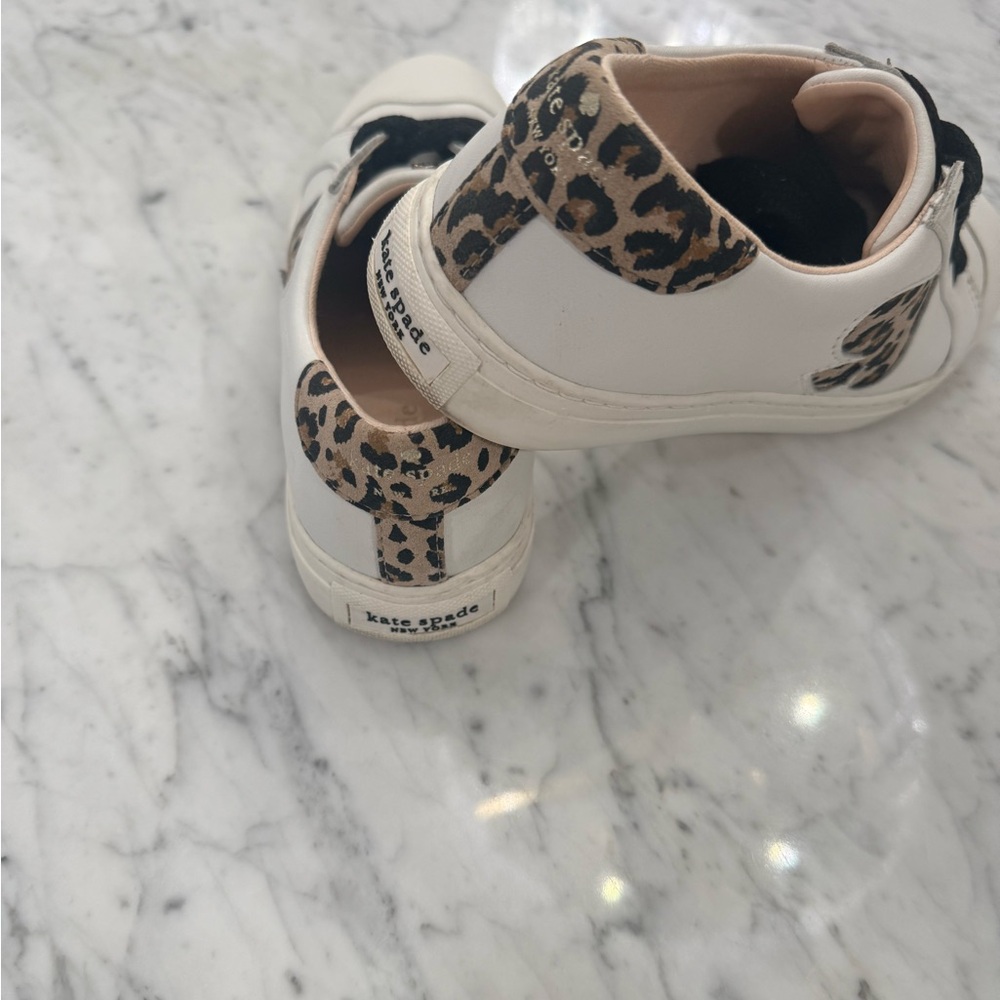 kate spade Leather White Cheetah Sneakers Black Size 7 - Picture 3 of 7
